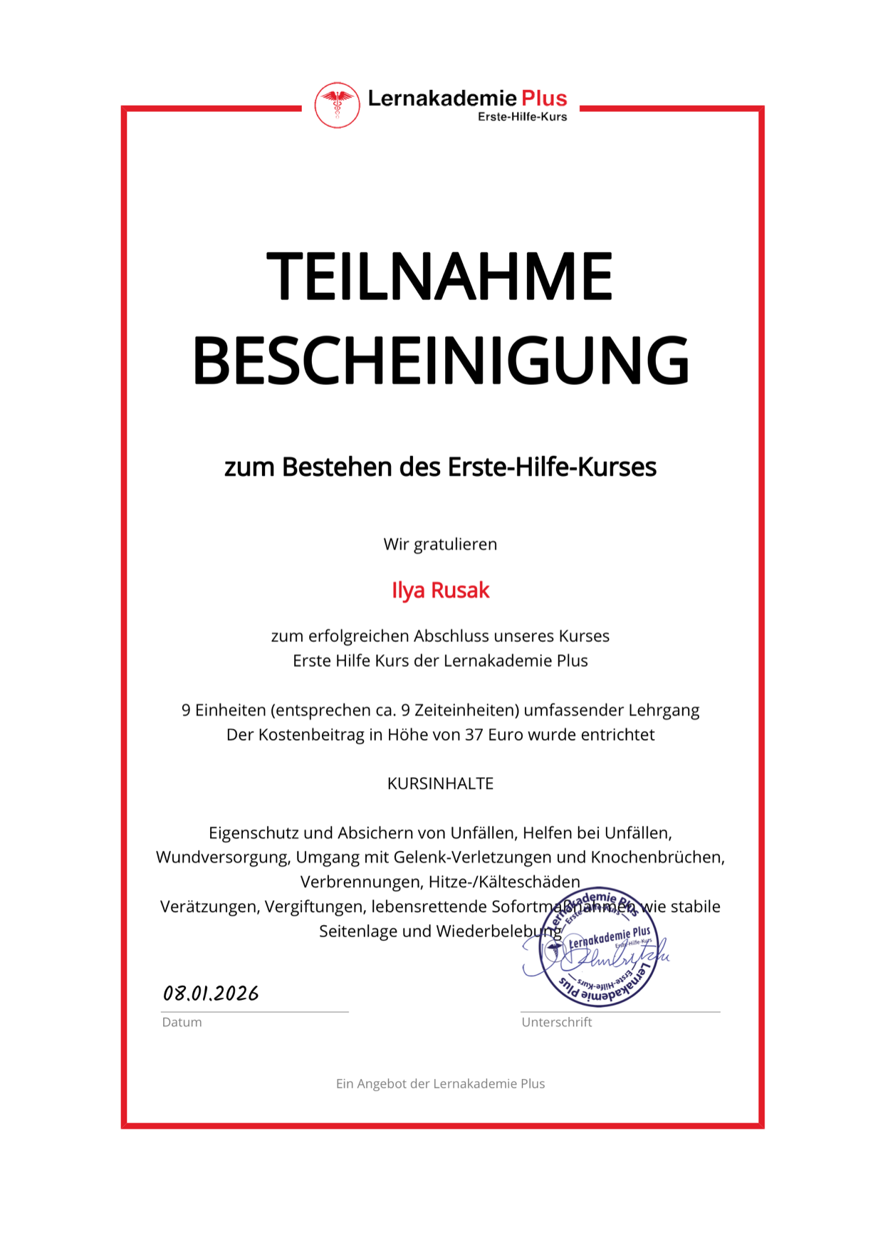 Erste-Hilfe-Zertifikat